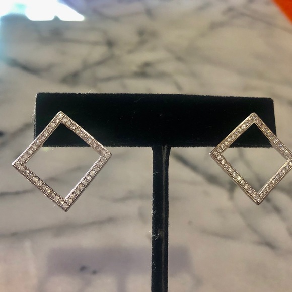 Open Square Cubic Zirconia Designer Earring,Boutique-NWT - Picture 5 of 9